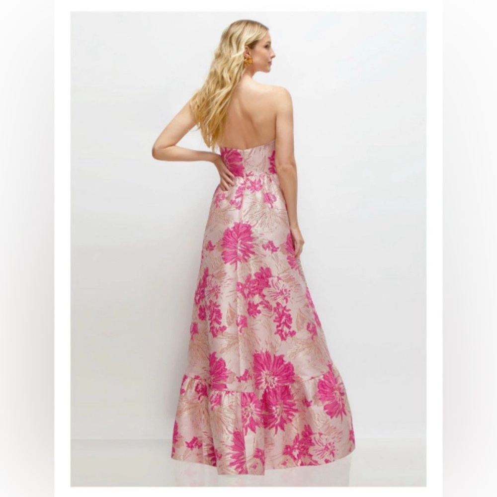 Dessy Collection CAT EYE CORSET HIBISCUS PINK FLORAL JACQUARD HIGH LOW Dress 6R - Picture 2 of 12